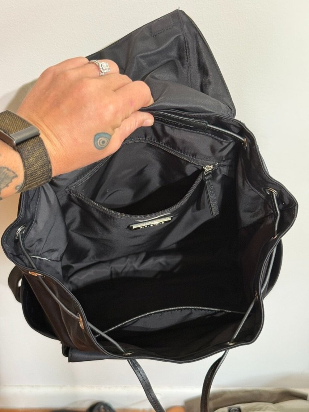 Tory Burch Virginia Flap Black Nylon Backpack - Picture 5 of 6